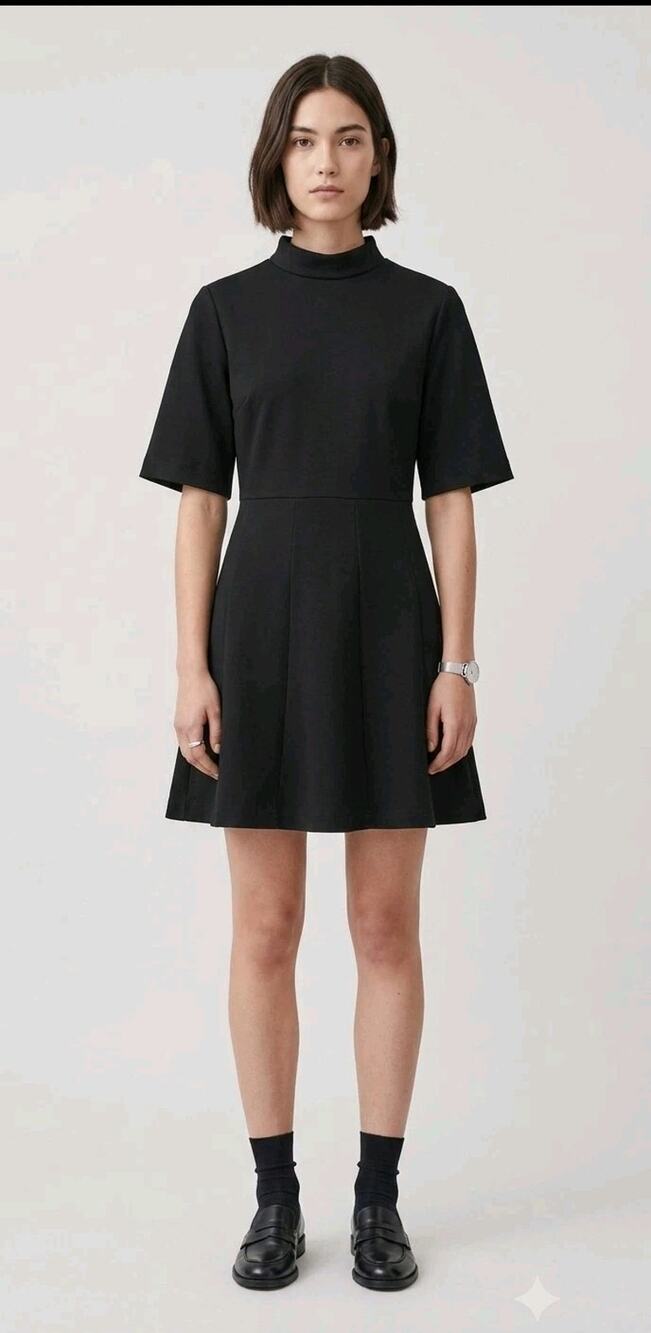 COS Black Wool Blend Pleated Mini Dress US 12 Minimalist